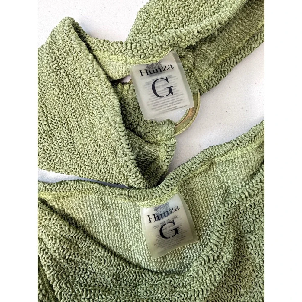 Hunza G Gloria Bandeau Bikini Set Sage Green Seersucker Crinkle One Size